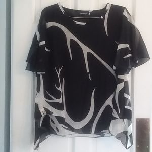 Black with White Print Blouse (NWOT)